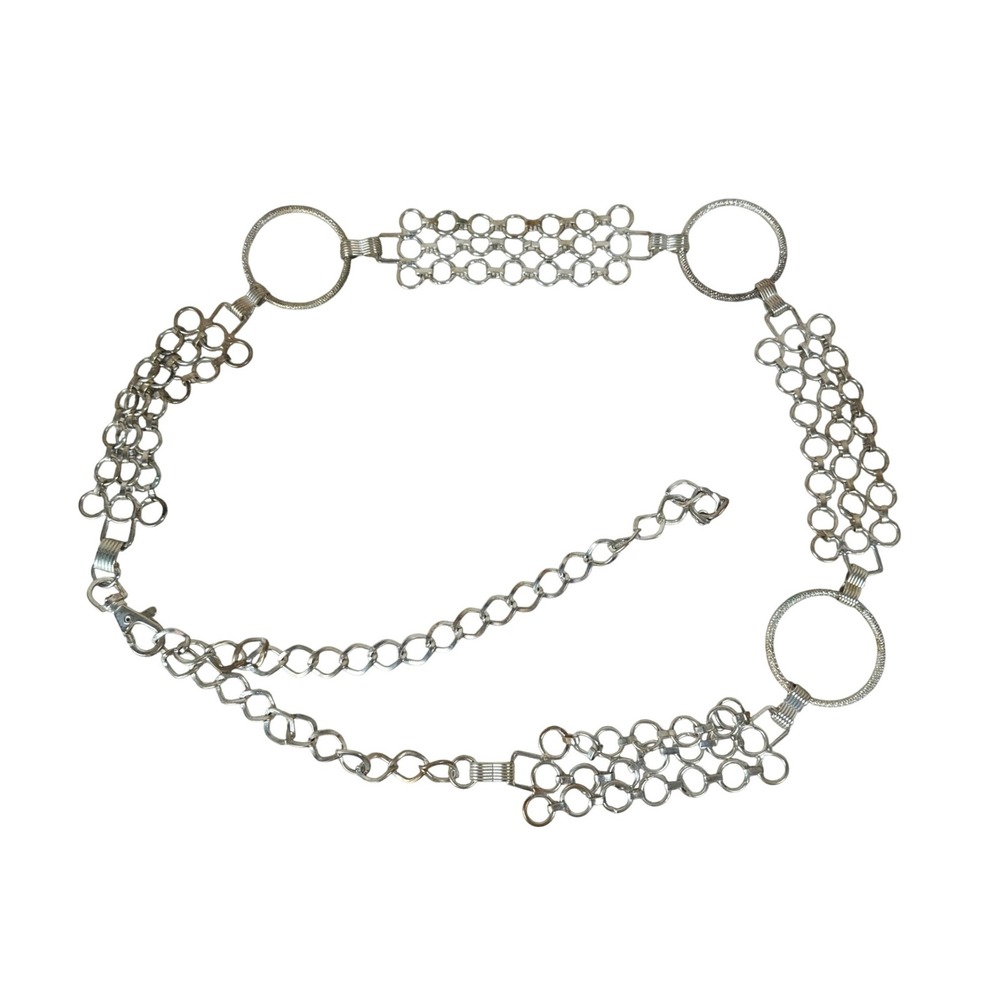 Vintage Silver Metal Chain Link Belt Mesh Adjustable Waist Y2K Boho Festival